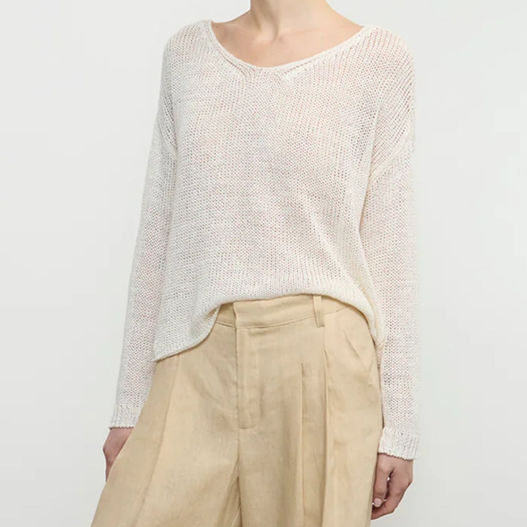 Linen Open Knit Soft V-Neck