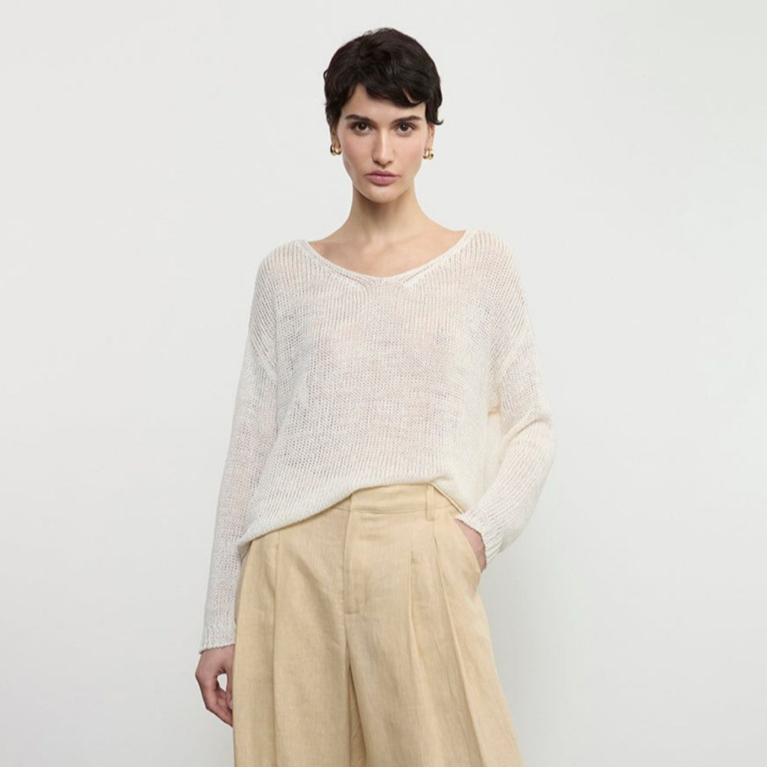 Linen Open Knit Soft V-Neck
