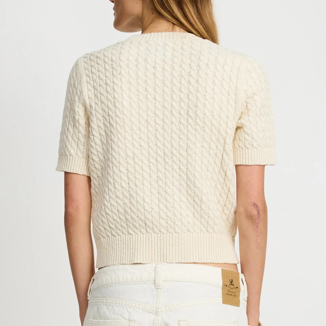 Short Sleeve Cable Crewneck