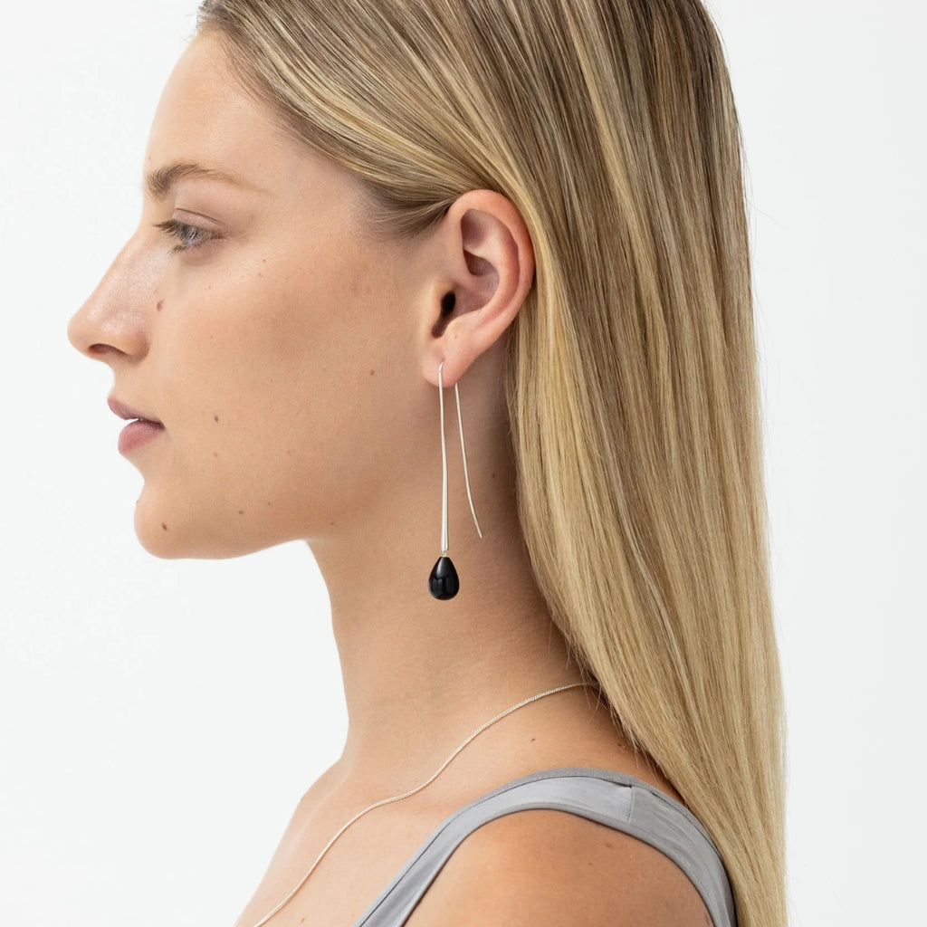 Cusp Onyx Earrings - Silver