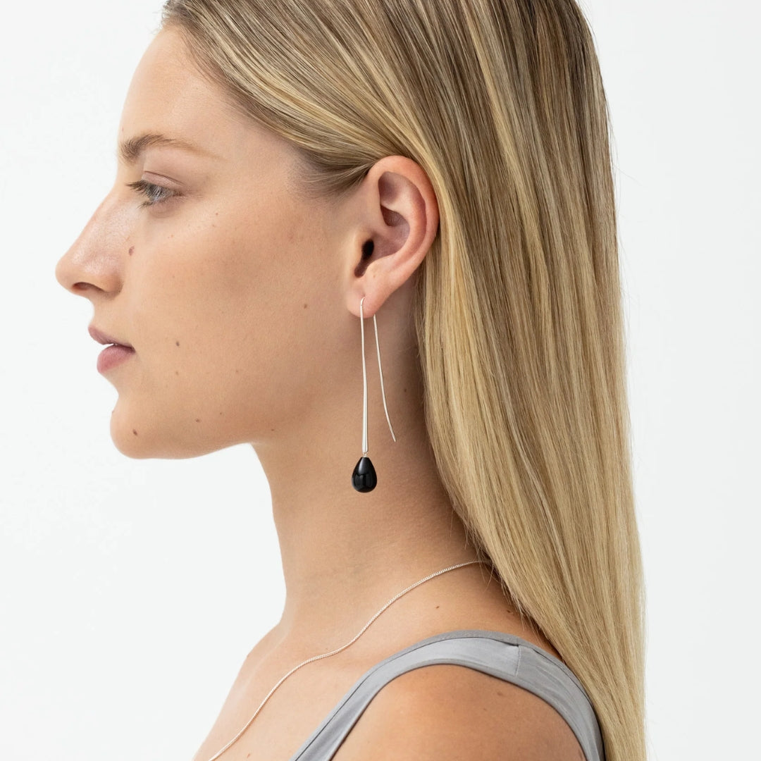 Cusp Onyx Earrings - Silver