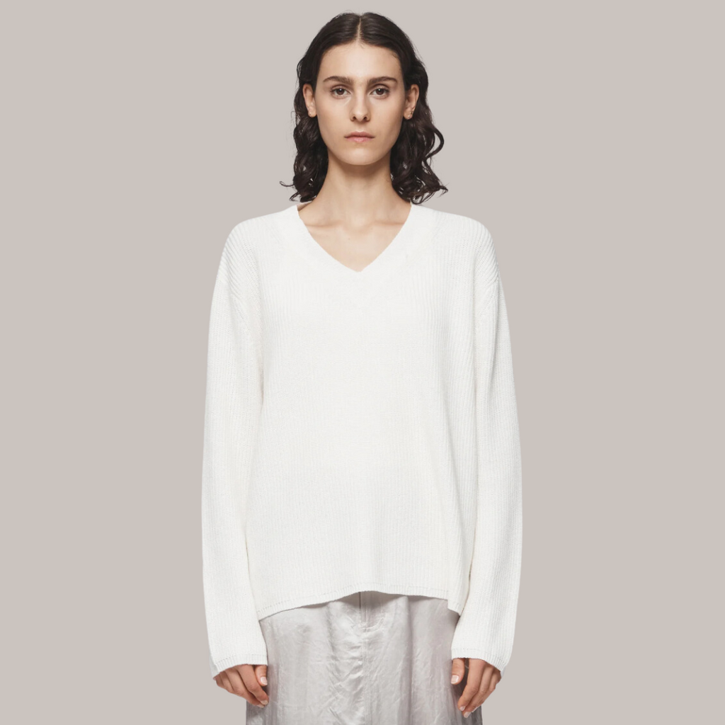 Linen Ribbed V Neck