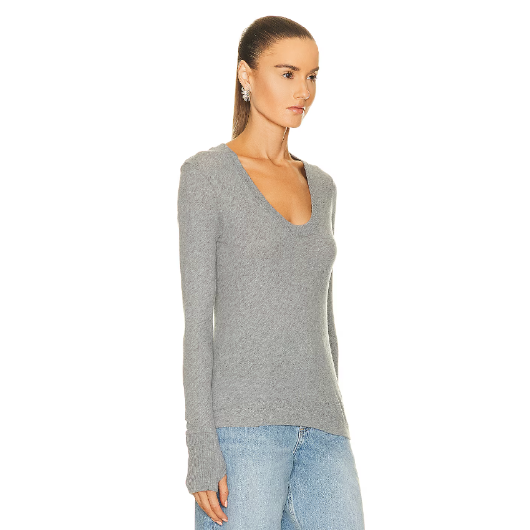 Cashmere Easy Cuffed U Neck Top