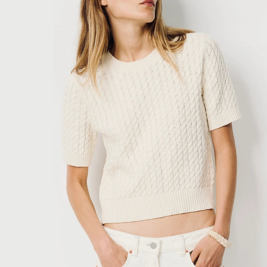 Short Sleeve Cable Crewneck