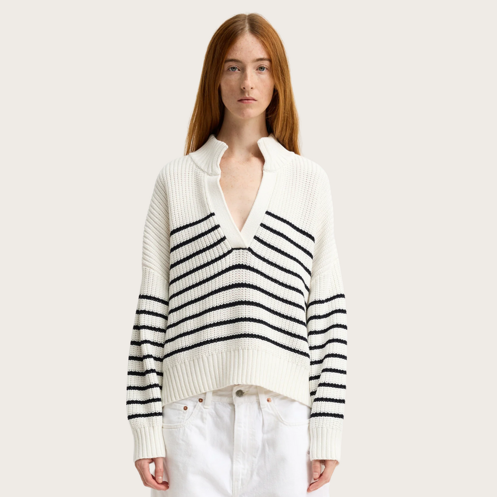 Striped Split Neck Sweater