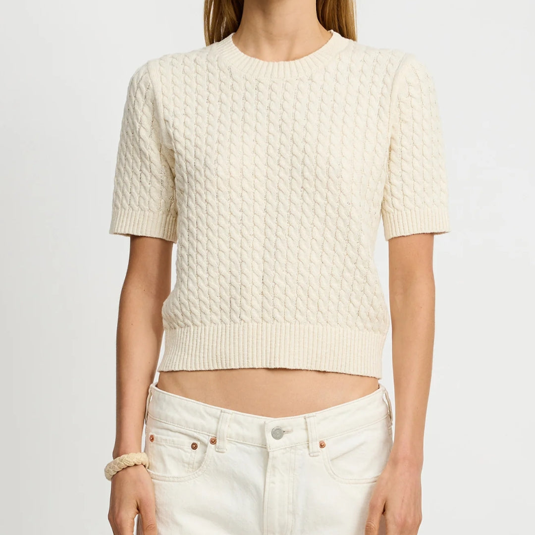 Short Sleeve Cable Crewneck