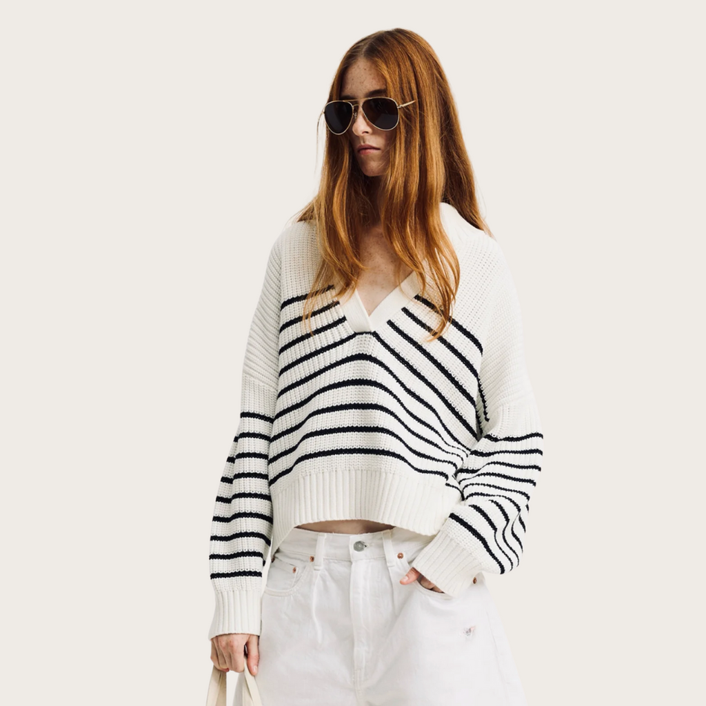 Striped Split Neck Sweater