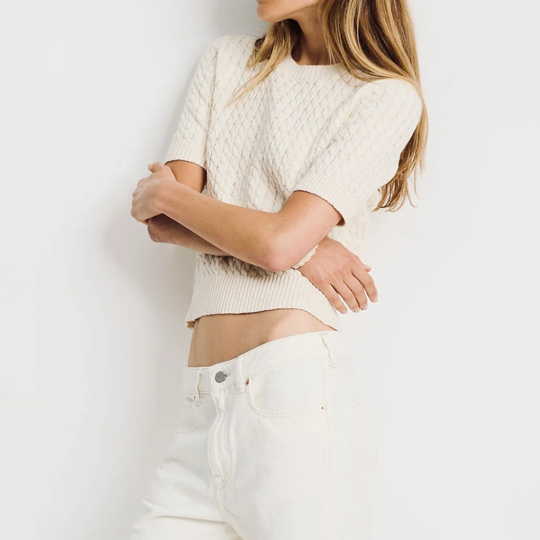 Short Sleeve Cable Crewneck