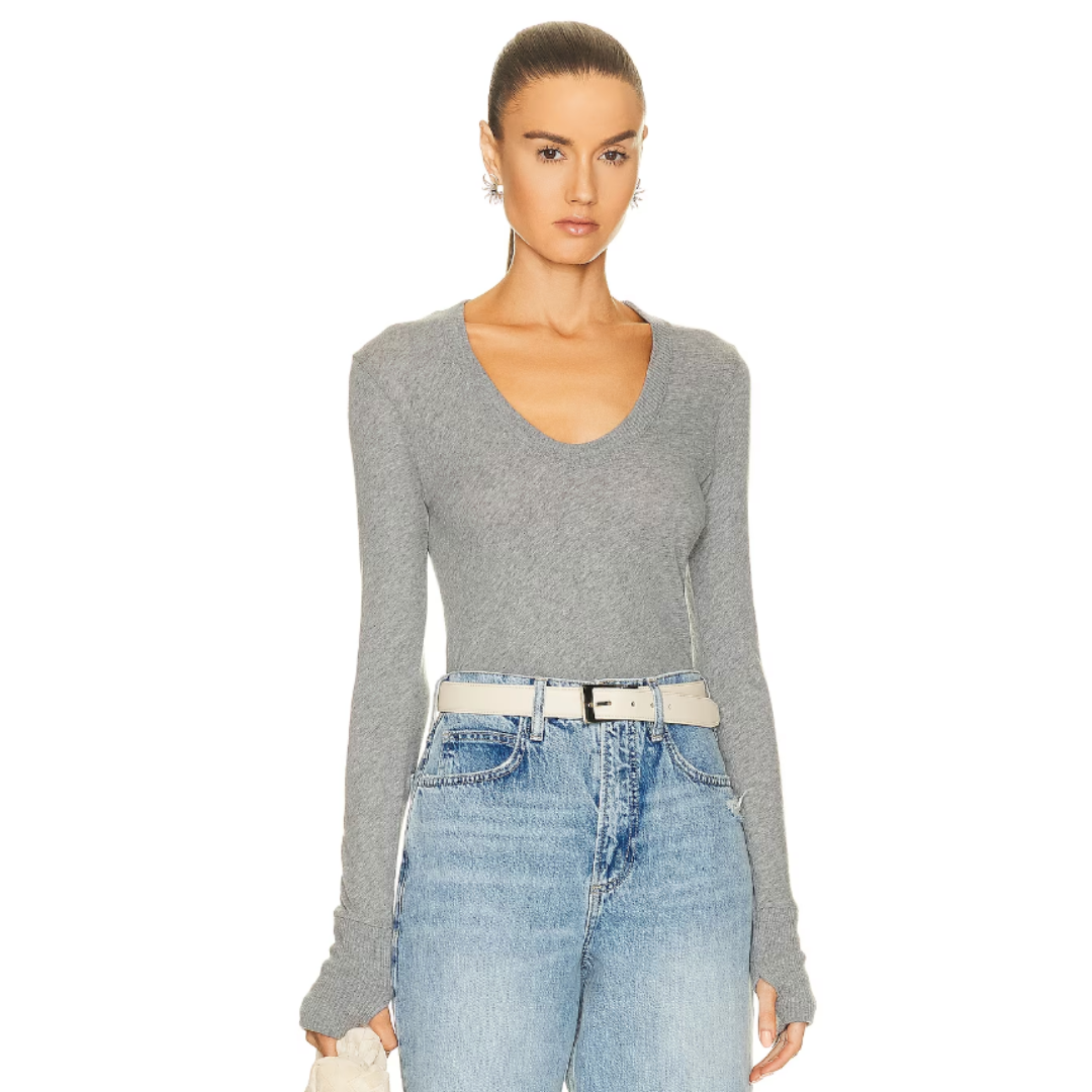 Cashmere Easy Cuffed U Neck Top