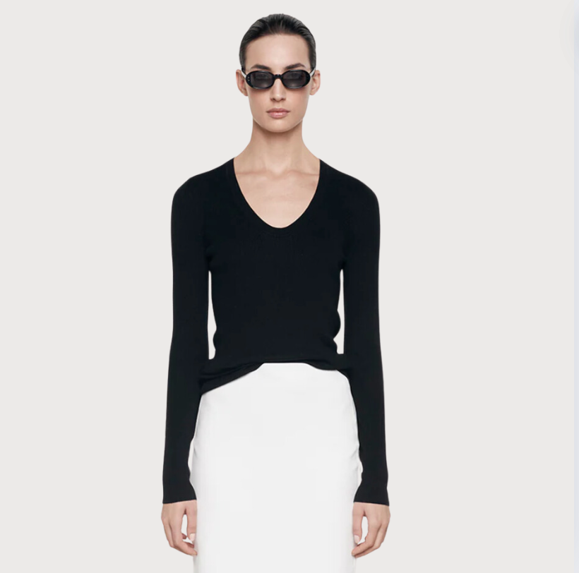 Silk Sweater Rib U Neck